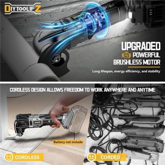 Cordless Oscillating Tool for Dewalt 20V Battery, 6 Variable Speed Brushless - Picture 2 of 7